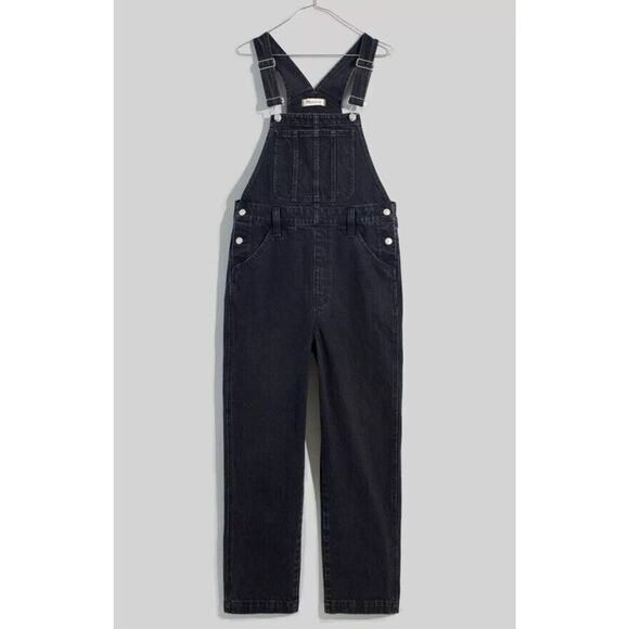 Madewell Straight Leg Overalls Sz XS Lunar Black Normcore Fall Bibs Grunge New - Picture 1 of 16